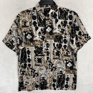 Vintage Short Sleeve Button Up 100% Silk Shirt Size M Dachshund Dog Abstract 90s